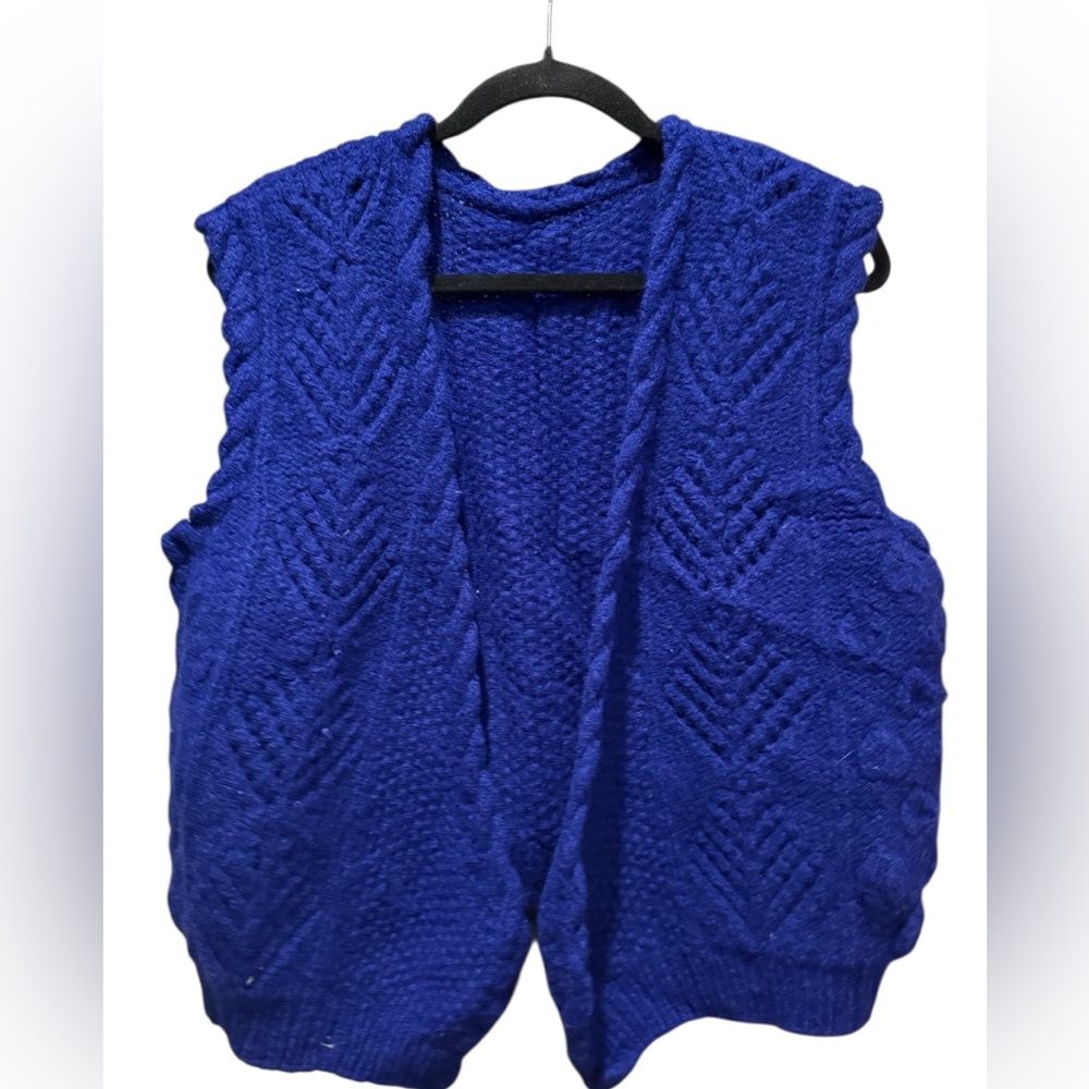 ❄️Handmade Knit Sleeveless Cardigan Vest – Cobalt Blue – One of a Kind